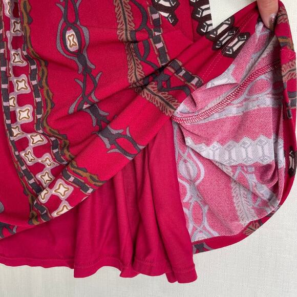 FREE PEOPLE Stella Dress Womens XS Red Bold Print Knit Mini Long Sleeve Boho - Picture 9 of 12